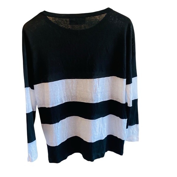 OZAI N KU NWT Color BLOCK LINEN SWEATER, BLACK/WHITE sz XS - Picture 3 of 6